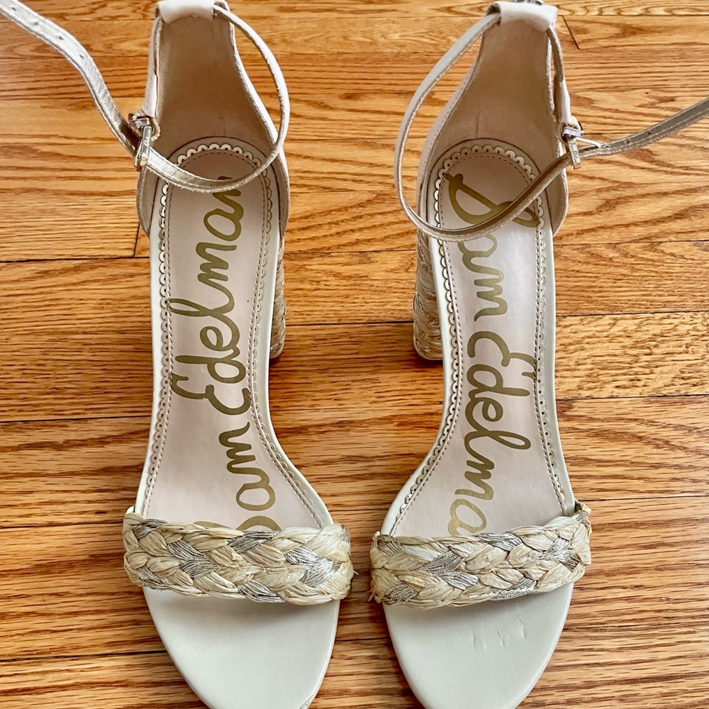 Sam Edelman Cream Stiletto Heels with Ankle Strap